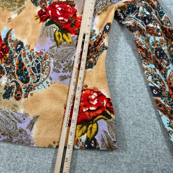 Vintage Y2K Newport News Womens Top Sweater Medium Floral Scoop Neck Sequin - Picture 5 of 14